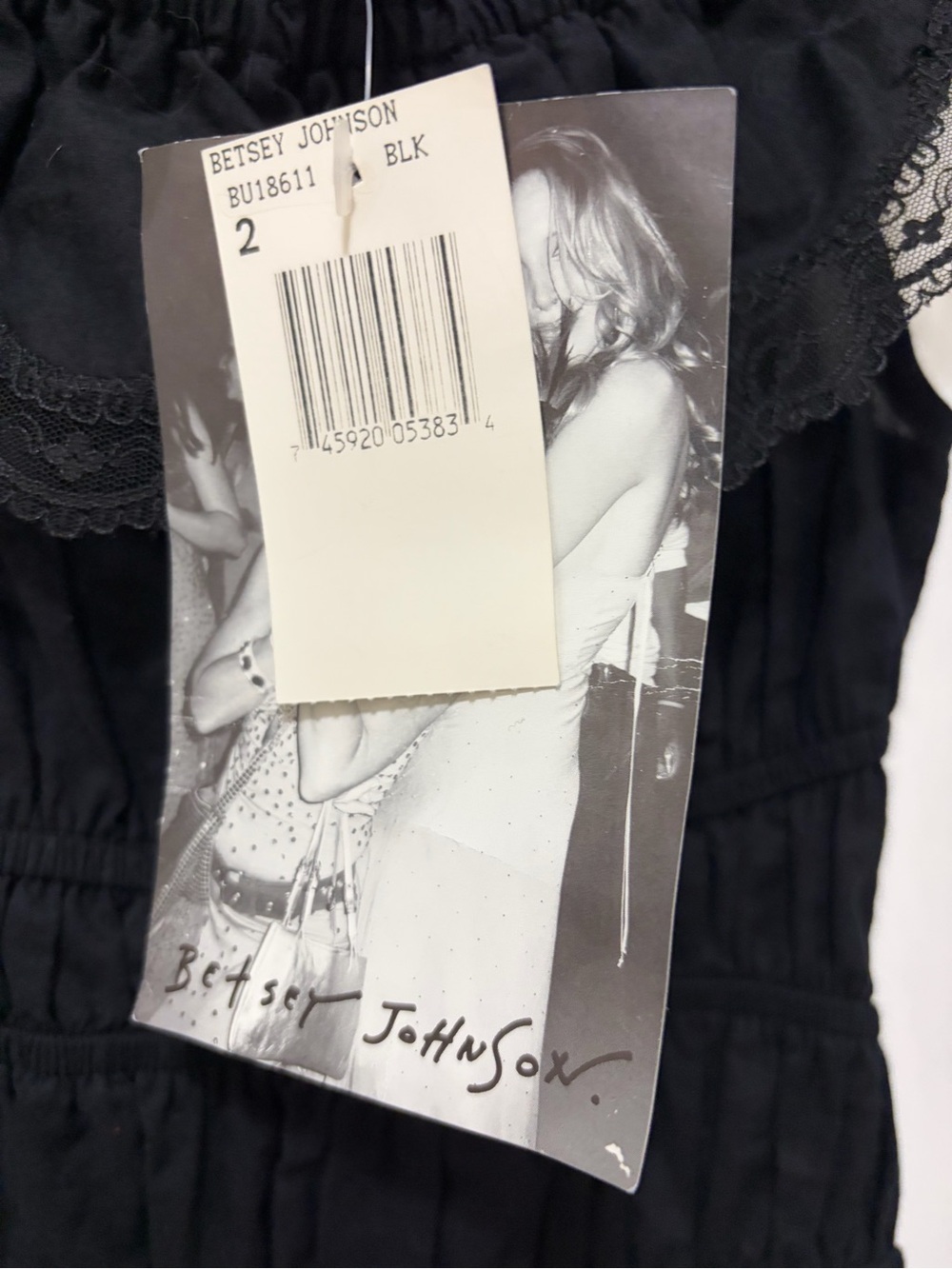 Betsey Johnson Vintage Y2K Black Lace Off Shoulder Ruched Top Sz 2 NWT Rare - Picture 6 of 8
